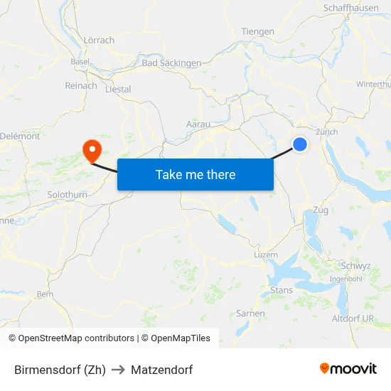 Birmensdorf (Zh) to Matzendorf map