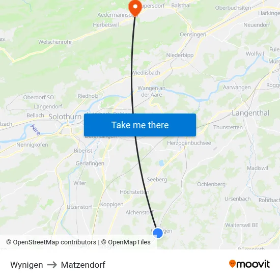 Wynigen to Matzendorf map