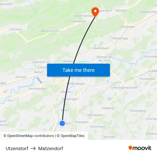 Utzenstorf to Matzendorf map