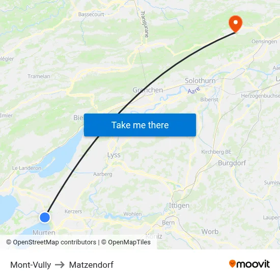 Mont-Vully to Matzendorf map