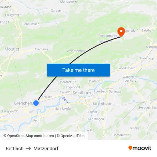 Bettlach to Matzendorf map