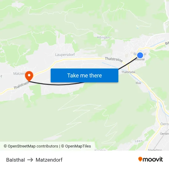 Balsthal to Matzendorf map