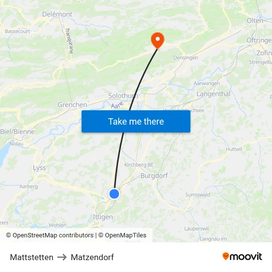 Mattstetten to Matzendorf map