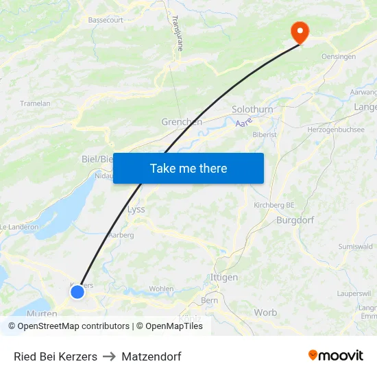 Ried Bei Kerzers to Matzendorf map