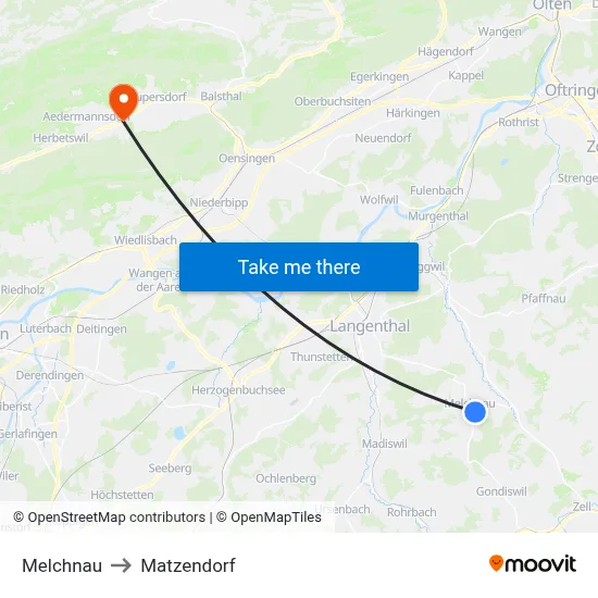 Melchnau to Matzendorf map