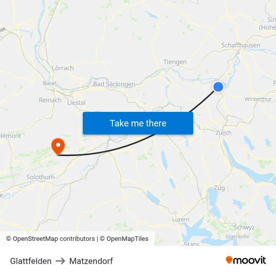 Glattfelden to Matzendorf map