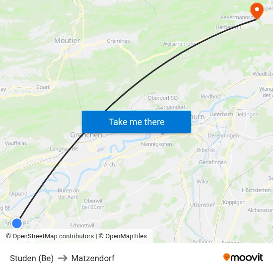 Studen (Be) to Matzendorf map