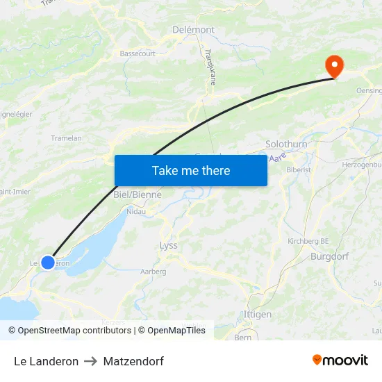 Le Landeron to Matzendorf map