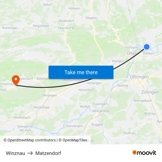Winznau to Matzendorf map
