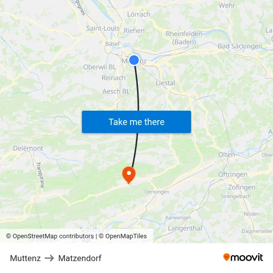 Muttenz to Matzendorf map