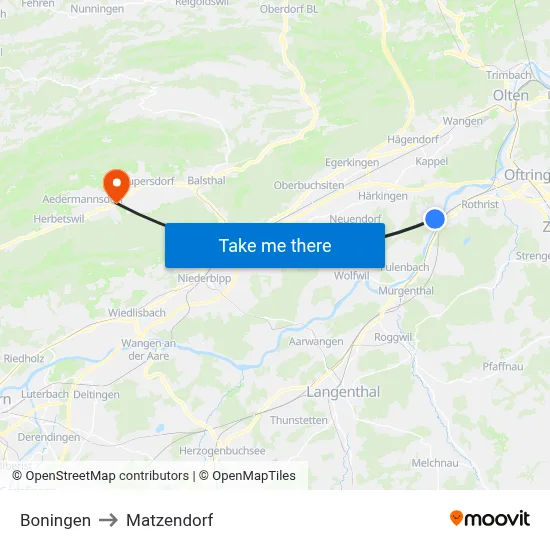 Boningen to Matzendorf map