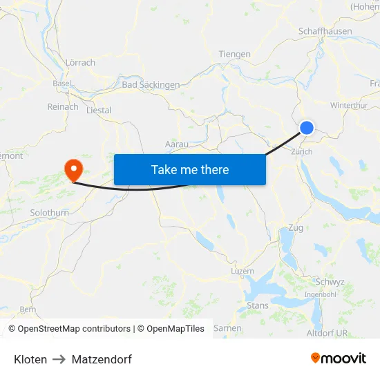 Kloten to Matzendorf map