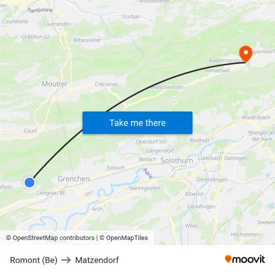 Romont (Be) to Matzendorf map
