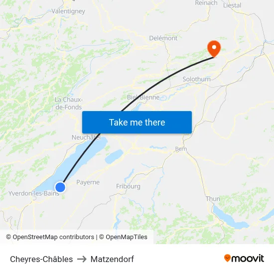 Cheyres-Châbles to Matzendorf map