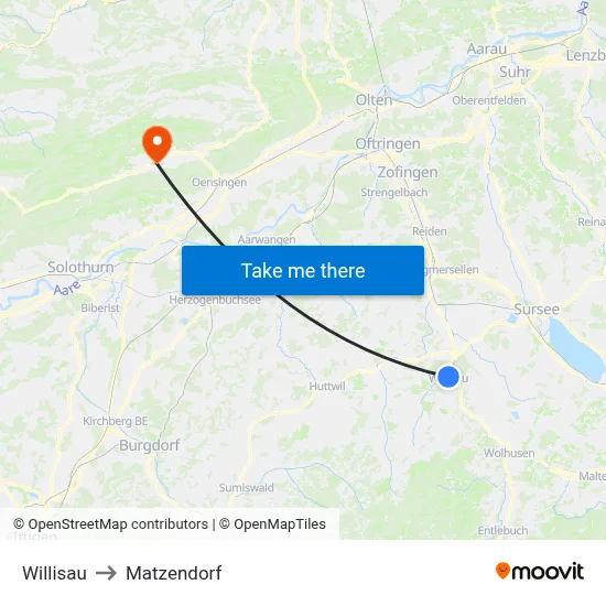 Willisau to Matzendorf map