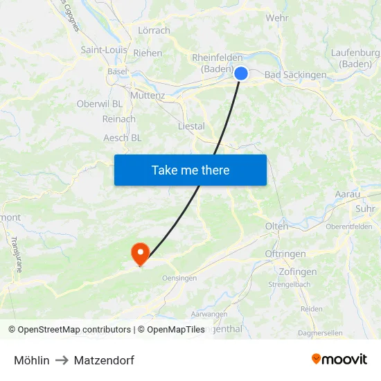 Möhlin to Matzendorf map