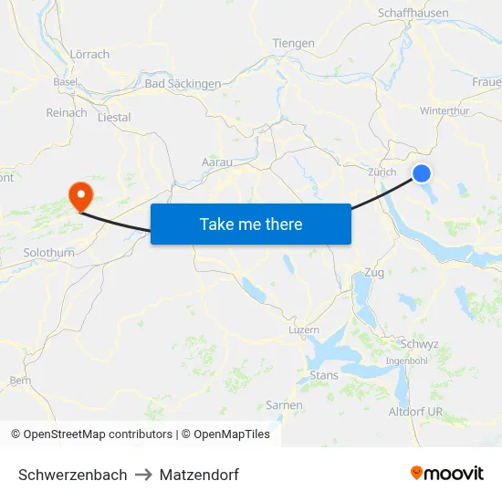 Schwerzenbach to Matzendorf map