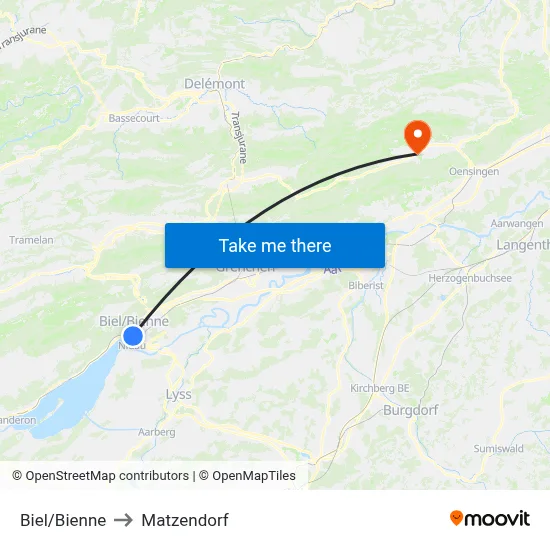 Biel/Bienne to Matzendorf map