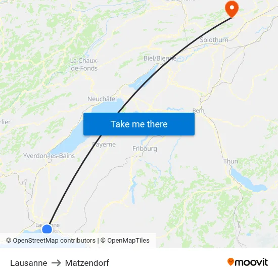 Lausanne to Matzendorf map