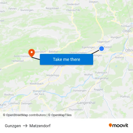 Gunzgen to Matzendorf map