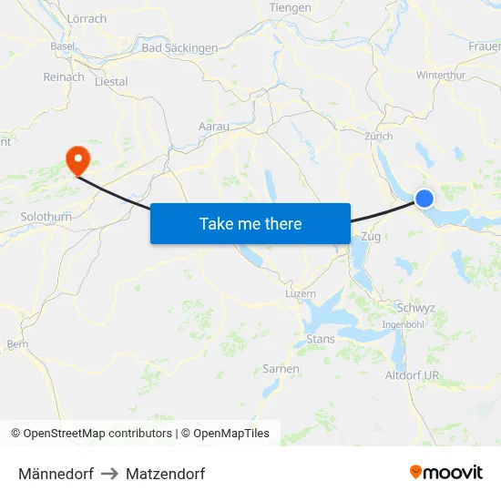 Männedorf to Matzendorf map