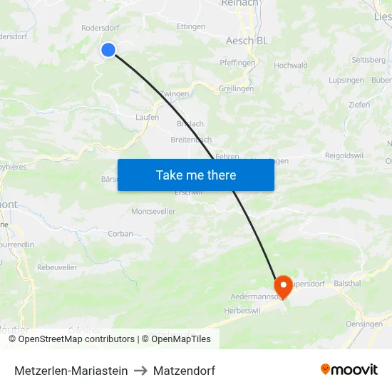 Metzerlen-Mariastein to Matzendorf map