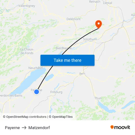 Payerne to Matzendorf map
