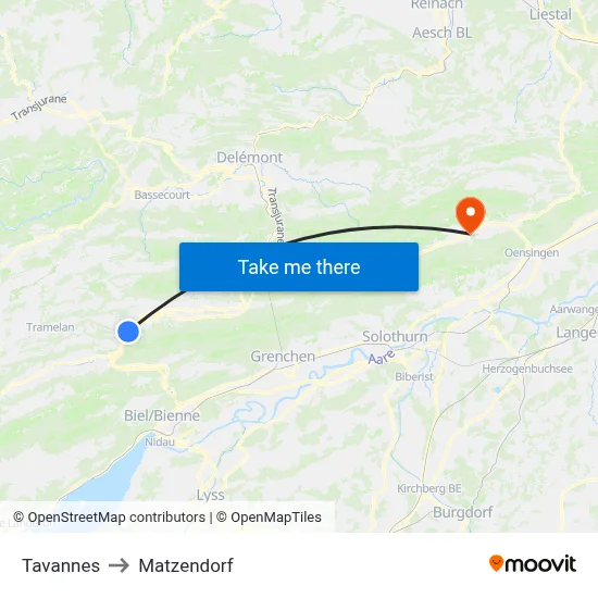 Tavannes to Matzendorf map