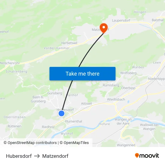 Hubersdorf to Matzendorf map