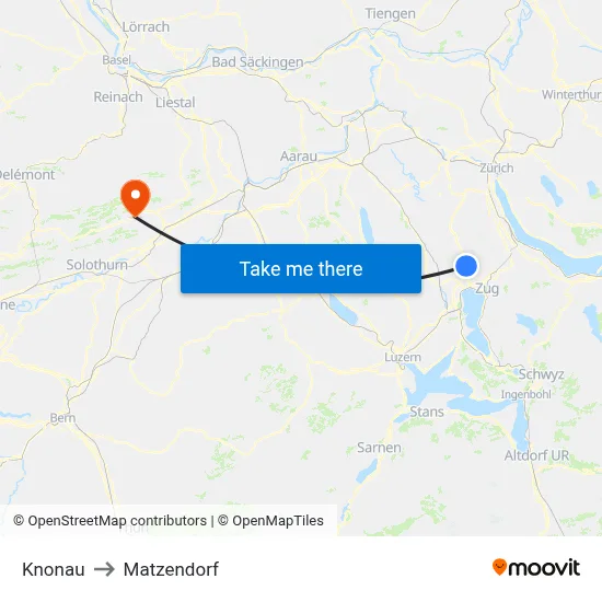Knonau to Matzendorf map
