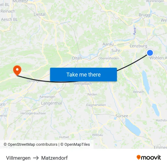 Villmergen to Matzendorf map