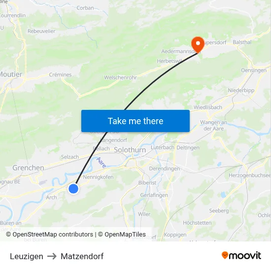 Leuzigen to Matzendorf map