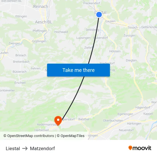 Liestal to Matzendorf map
