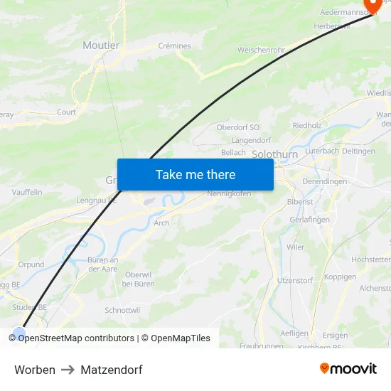 Worben to Matzendorf map