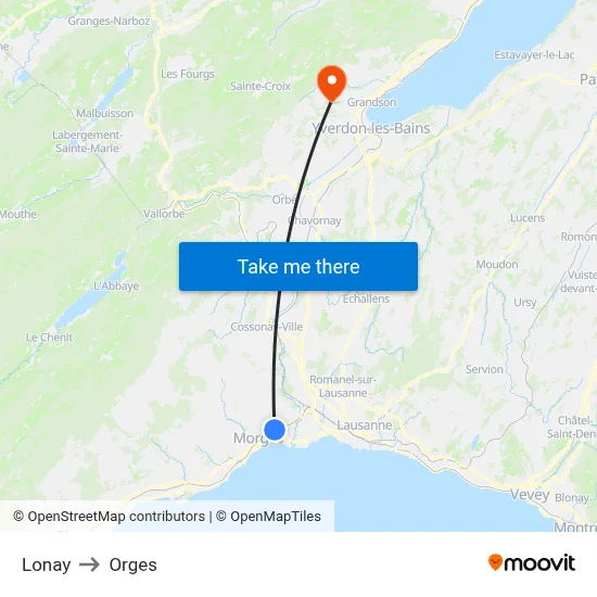 Lonay to Orges map