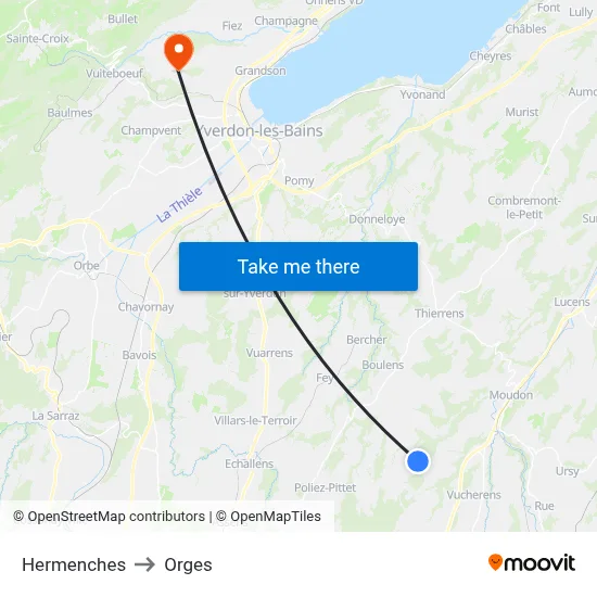Hermenches to Orges map