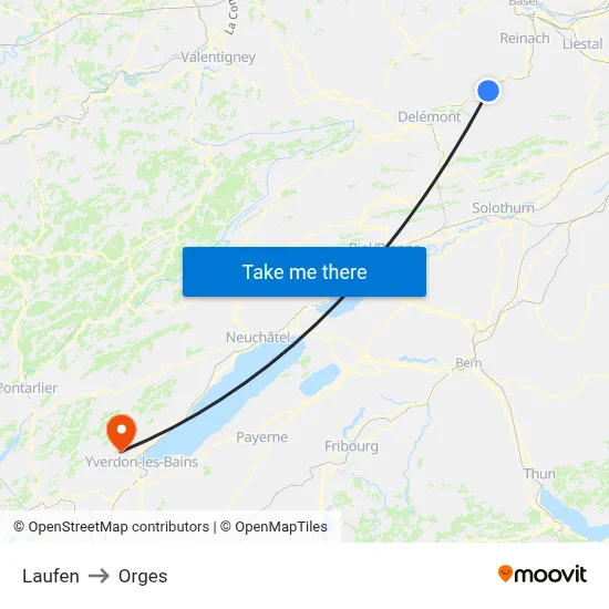Laufen to Orges map