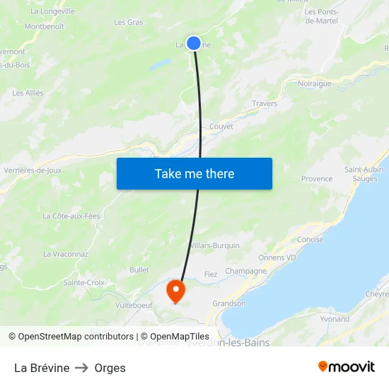 La Brévine to Orges map