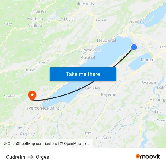 Cudrefin to Orges map