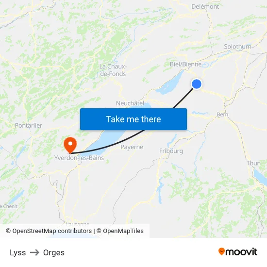 Lyss to Orges map