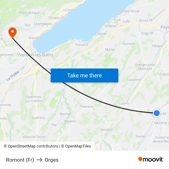 Romont (Fr) to Orges map