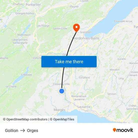 Gollion to Orges map