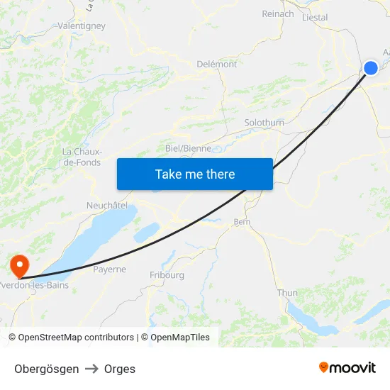 Obergösgen to Orges map