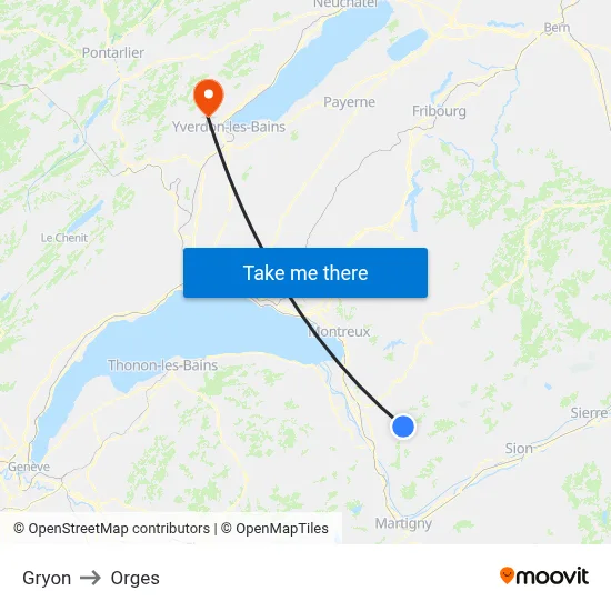 Gryon to Orges map