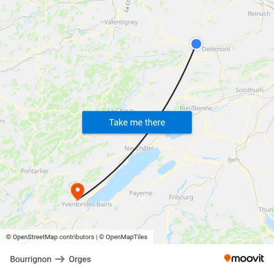 Bourrignon to Orges map