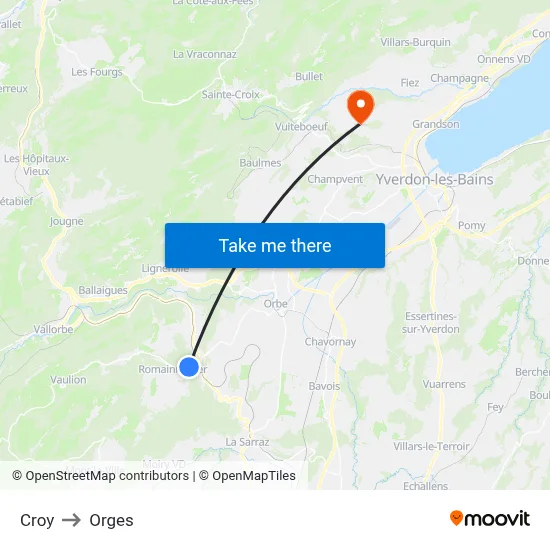 Croy to Orges map