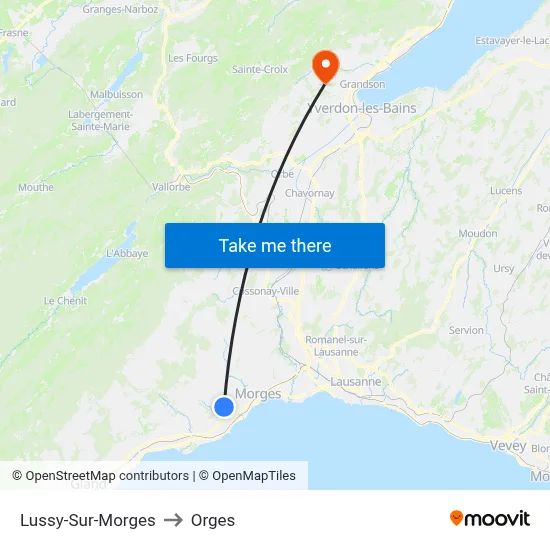 Lussy-Sur-Morges to Orges map
