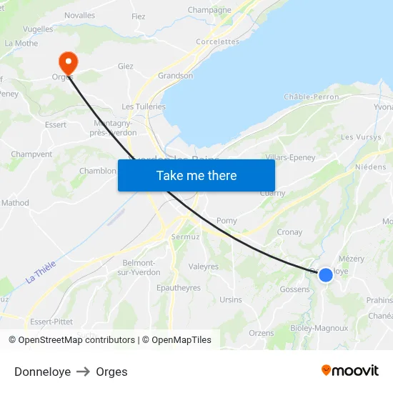 Donneloye to Orges map