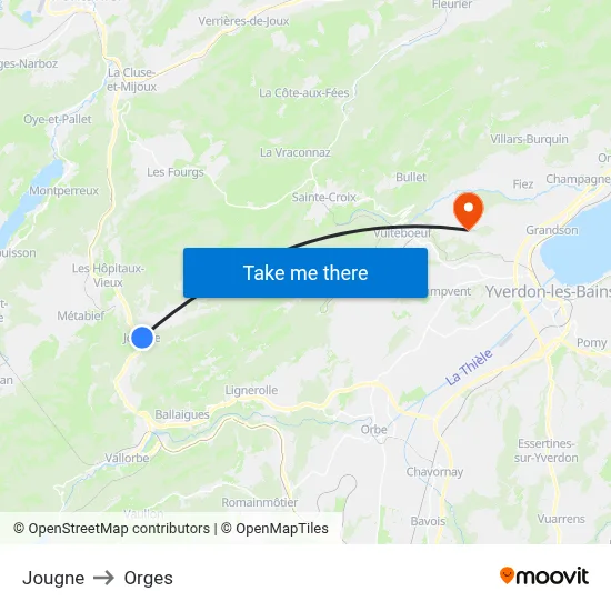 Jougne to Orges map