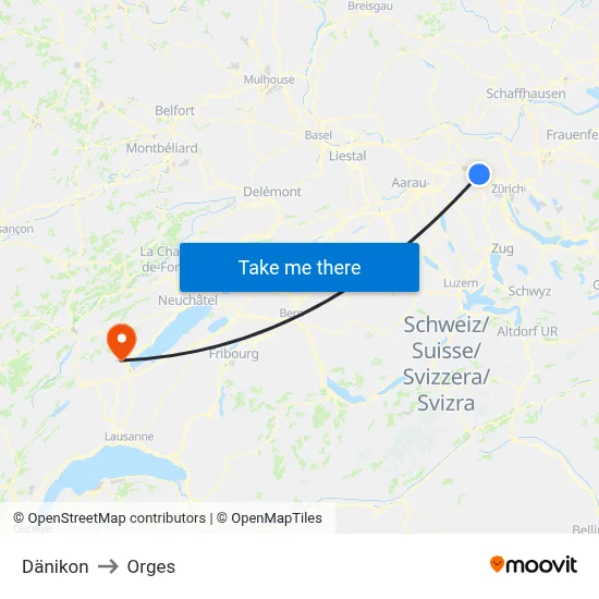Dänikon to Orges map